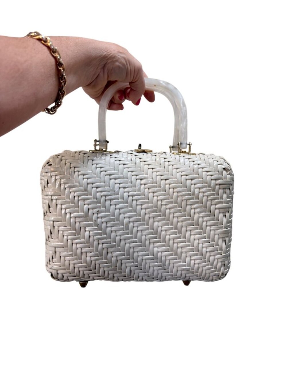 Its In The Bag Ritter Hong Kong MCM Vtg 60s Wicker Box Lucite Handle